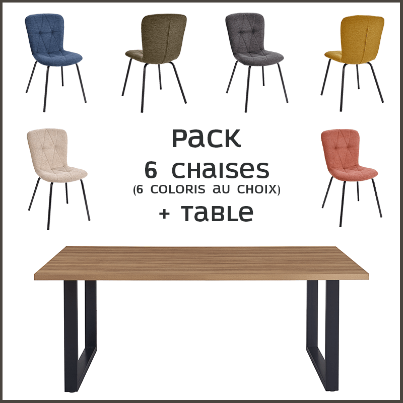 Pack table Alexander chêne vieilli + 6 chaises Emma
